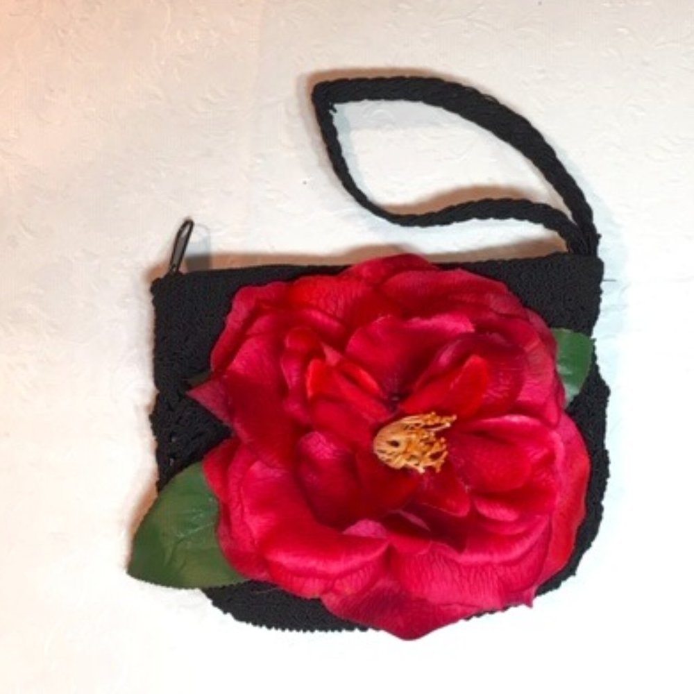 Black Crocheted Wristlet w/Pink Flower from Kathie Lee Collection